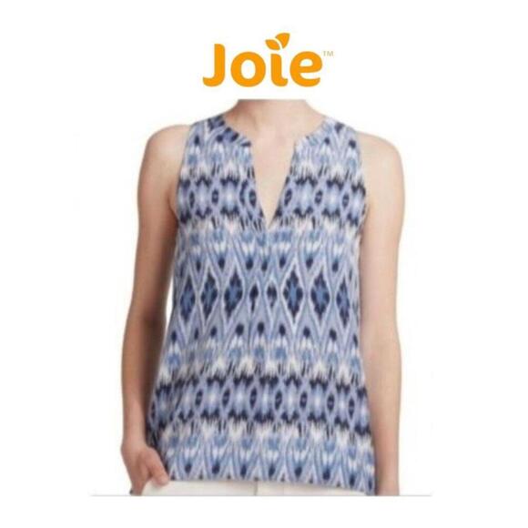 NWOT Joie Aruna Ikat Blue Sleeveless Silk Tank Top Blouse Shell Office Layer XXS - Picture 2 of 6